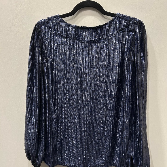 Oliphant Sequin V Neck Blouse with Button Detail at the Sleeve - Picture 5 of 7